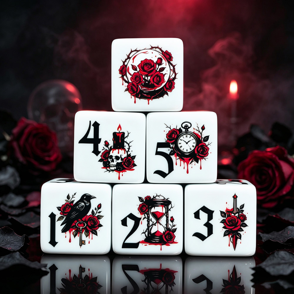 Board Game Dnd - 12 Adet Gotik Gül 16MM Baskılı