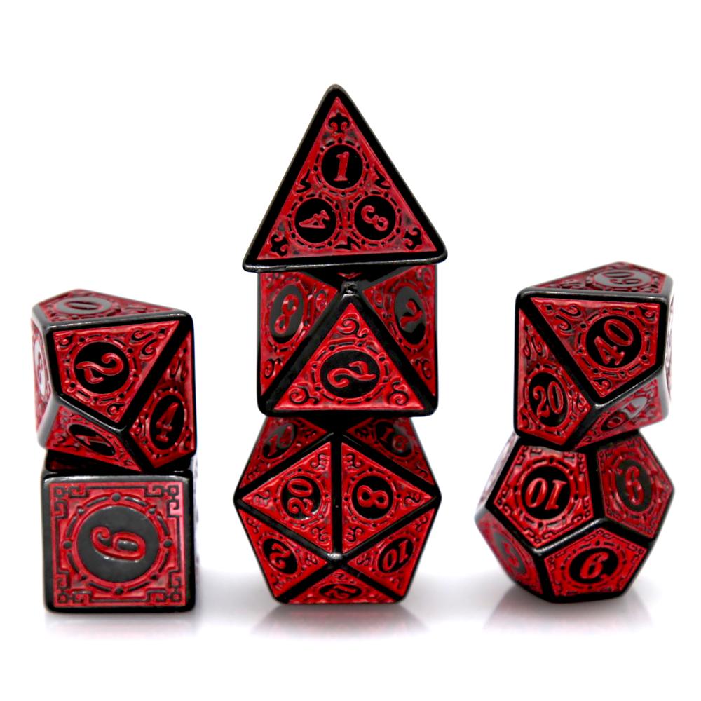 Board Game Dnd - 7 adet siyah kırmızı akrilik çokyüzlü